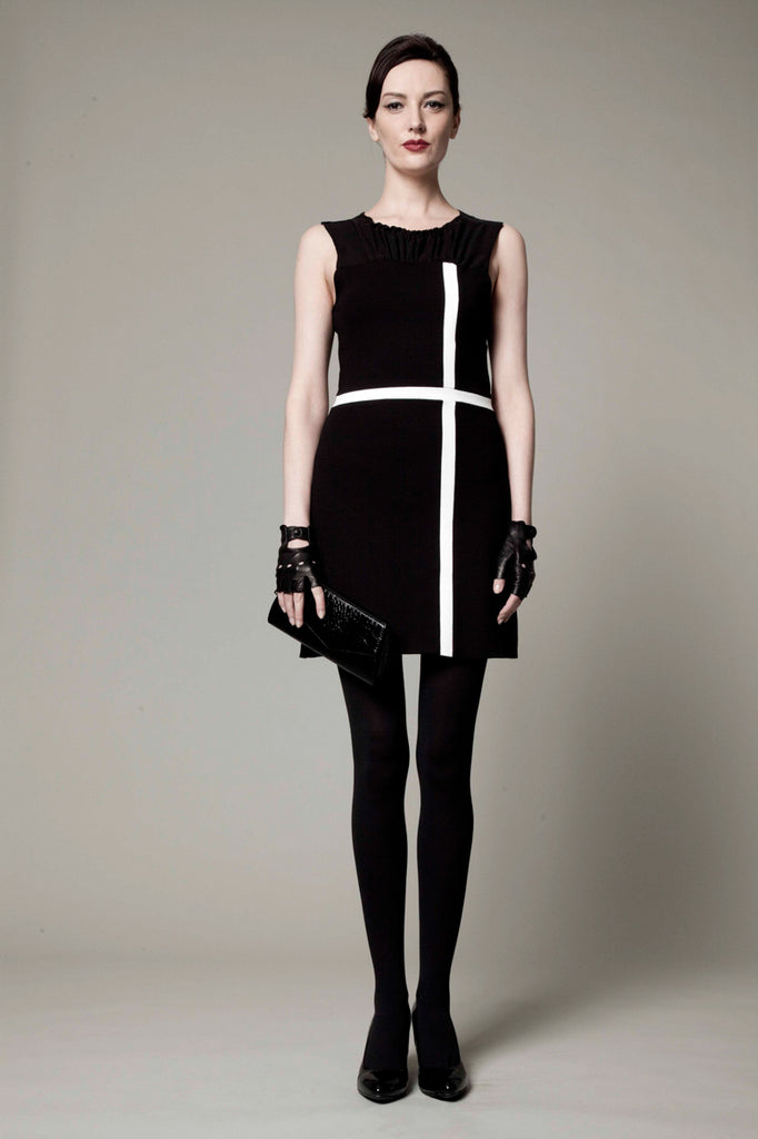 Black Dress w/ White Geometric Trim